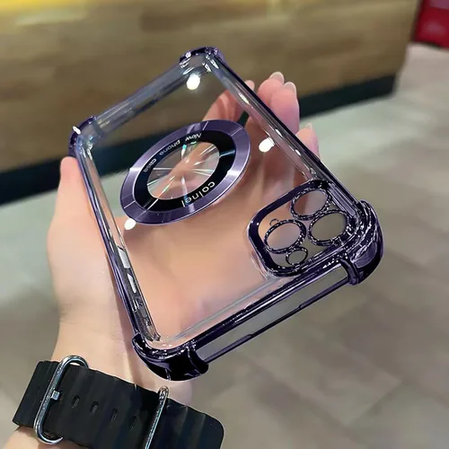 Miniatura 53 de Funda magnética transparente para iPhone 14 Plus, lujo brillante en las cuatro esquinas, protección de grado militar a prueba de golpes
