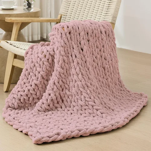 Miniatura 74 de Bigacogo Manta de punto grueso para sofá, 51 x 63 pulgadas, 100% tejida a mano con hilo de felpilla grueso jumbo, acogedoras y suaves mantas grandes