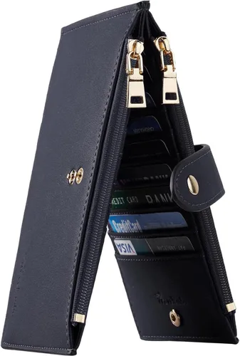 Miniatura 20 de Travelambo Billeteras de cuero para mujer, delgada, con bloqueo RFID, billetera plegable para tarjetas de crédito, Marrón beige