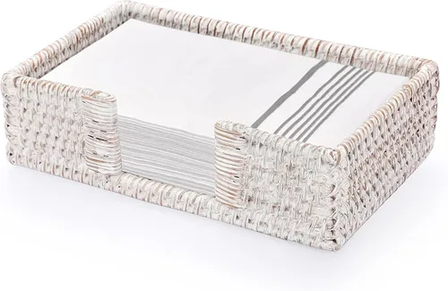 Miniatura 11 de Sumnacon Servilletero, Servilletero Cuadrado de Ratán para Mesa de Mimbre de Encimera, Servilleteros para Cóctel Servilleteros Rústicos para Cocina