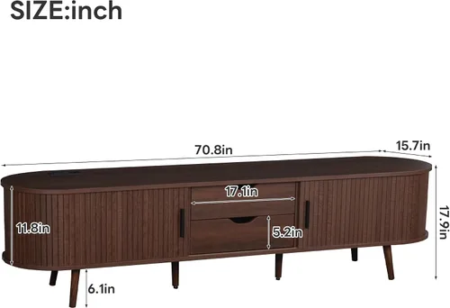 Miniatura 2 de Soporte de TV para TV de 80 pulgadas, centro de entretenimiento moderno de mediados de siglo con cajones de almacenamiento, puertas de tambor y toma