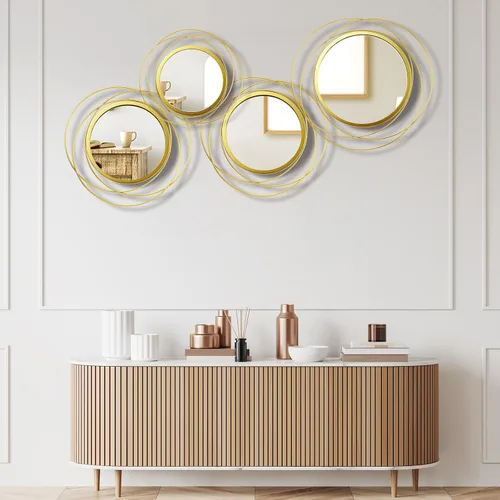 Miniatura 10 de Hicarer 4 piezas de espejo circular redondo decorativo moderno anillo de arte de pared espejo de metal montado en la pared para dormitorio, sala