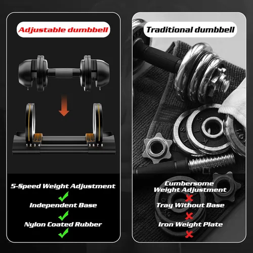 Miniatura 5 de Juego de mancuernas ajustables de 22 libras, par de mancuernas ajustables, perfecto para entrenamiento de fuerza y entrenamientos de fitness