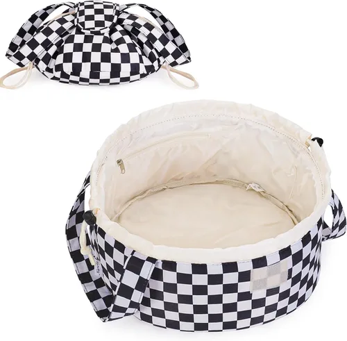 Miniatura 25 de Bolsa de maquillaje con cordón en forma de barril grande, bolsa de cosméticos, organizador de artículos de tocador para mujeres, A-Negro