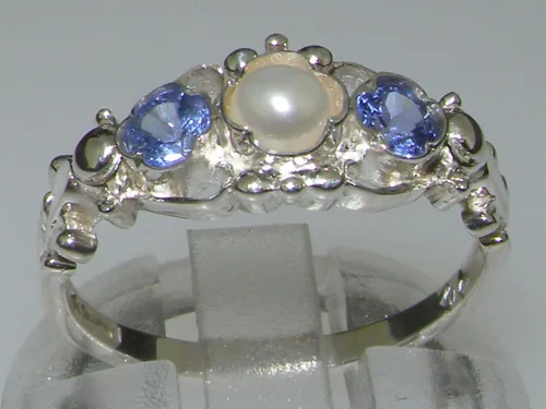 Miniatura 2 de Anillo de plata de ley 925 con perlas cultivadas y tanzanita para mujer