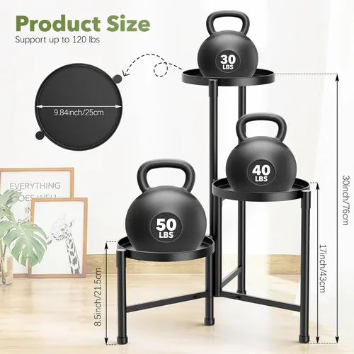 Miniatura 2 de Soporte esquinero de 3 niveles para plantas para interiores y exteriores, estante de metal para plantas con bandeja de 10 pulgadas de ancho, soporte