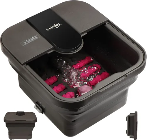 Beinilai Spa para pies plegable, baño de pies con calor y masaje y chorros de burbujas, tina para remojar los pies con seis rodillos no motorizados,