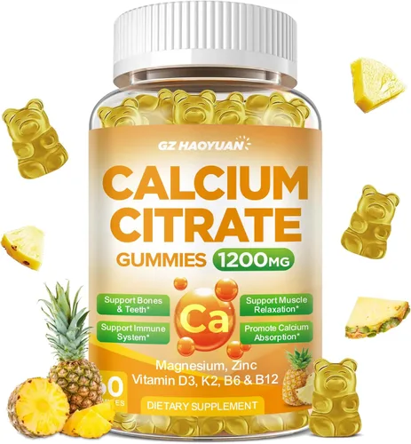 Miniatura 15 de Gomitas de citrato de calcio - Suplementos de 1200 mg de calcio en gomitas para mujeres y hombres con vitamina D3, K2, magnesio, zinc de alta