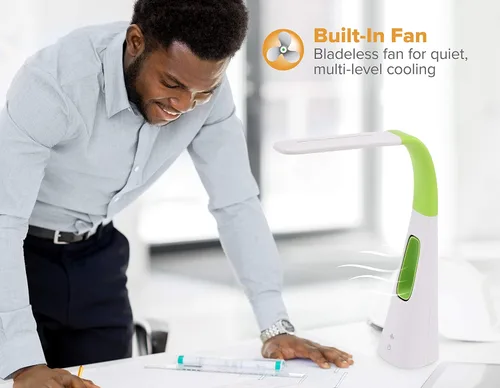 Miniatura 3 de PureOptics LED VLED1603LM - Lámpara de escritorio con ventilador sin aspas, regulable, cuello ajustable, color verde lima