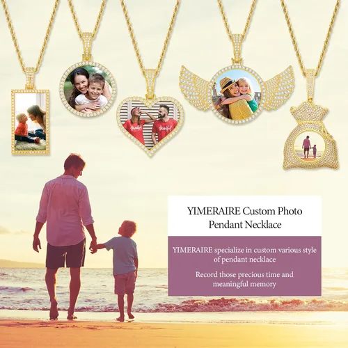 Miniatura 9 de YIMERAIRE Collar personalizado con imagen chapado en oro de 18 quilates, negrooroplata, cadena circular personalizada con dije de placa de perro CZ