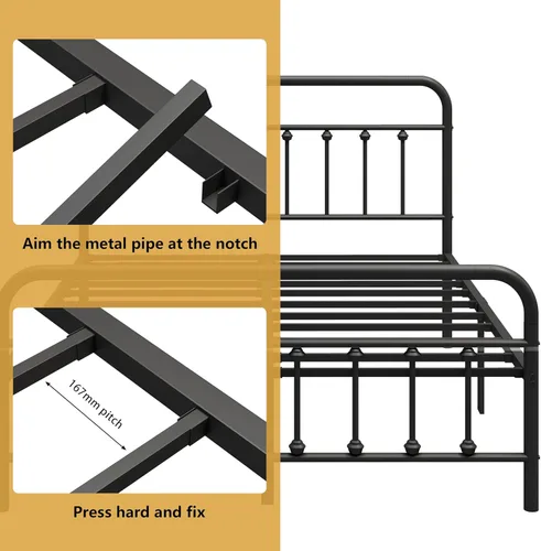 Miniatura 4 de Vengarus Base de cama de metal, marco de cama tamaño Queen con cabecero, estructuralmente estable, listones de acero resistente, almacenamiento