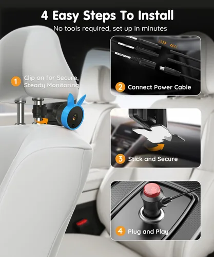 Miniatura 6 de Babyvue BV3PRO Cámara Dual para Coche de Bebé para 2 Niños, Pantalla Dividida HD 1080P de 18.3 cm, Visión Nocturna IR Cristalina sin Distorsión