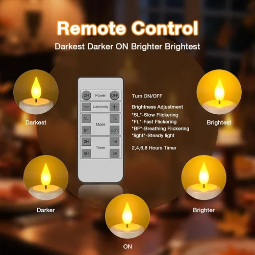 Miniatura 3 de SoulBay Velas de té recargables con control remoto, 12 piezas de velas LED sin llama parpadeantes con temporizador y cable de carga USB, sin