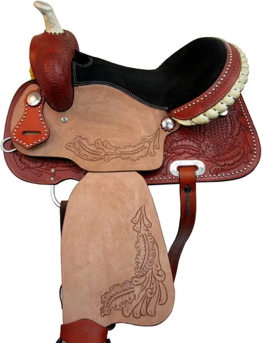 Miniatura 7 de Western Saddle Barril Racing Caballo Placer Trail Floral Herramientas Rodeo Cowboy Tack Set 15 16 17 18