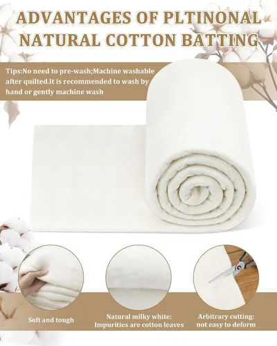 Miniatura 3 de PLANTIONAL Bateo de algodón natural para colchas: 47 pulgadas x 59 pulgadas peso ligero puramente natural para todas las estaciones edredón de bateo