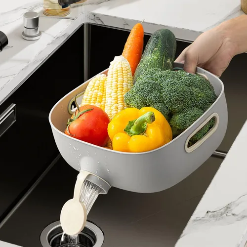 Miniatura 4 de Cesta de drenaje multiusos para frutas y verduras, colador de granos, filtro de lavado de arroz, accesorio de cocina, color blanco y gris