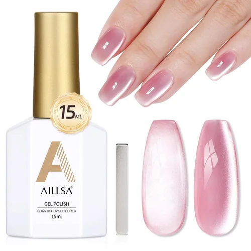 Miniatura 13 de AILLSA - Esmalte de uñas de gel Cat Eye color nude con glitter de cristal, esmalte de uñas de vidrio con destellos, brillo reflectante translúcido
