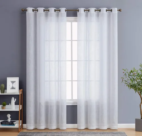 Miniatura 11 de HLC.ME - Cortinas de lino sintético con textura semitransparentes que mantienen la privacidad y filtran la luz, con ojales, cortas y de tela delgada