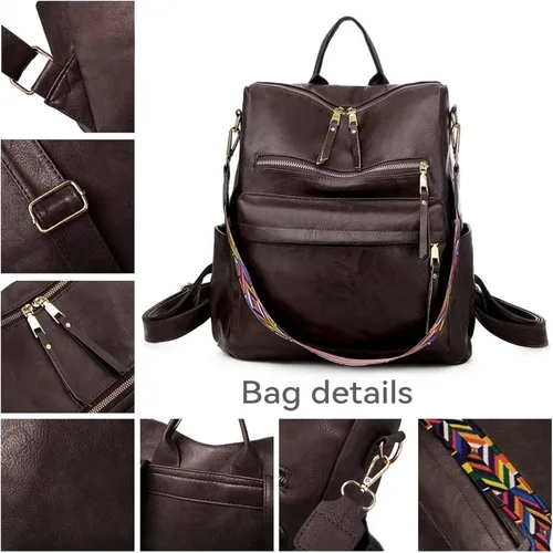 Miniatura 6 de Mochila de piel sintética para mujer, tamaño mediano, bolsos antirrobo y bolsos de hombro, color azul marino, talla única
