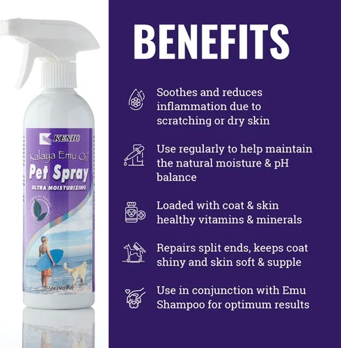 Miniatura 2 de Kenic Spray de Aceite de Emú para Perros y Gatos - Alivio de la Picazón en la Piel para Pelajes Secos e Irritados y Puntos Calientes - Fórmula