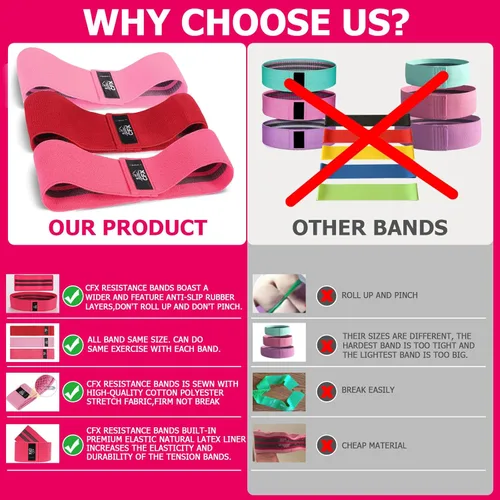 Miniatura 5 de CFX Resistance Bands Set, Exercise Bands with Non-Slip Design for HIPS & Glutes, 3 Levels Workout Bands for Women and Men, Booty Bands for Home rojo