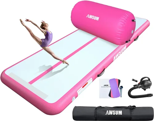 Miniatura 15 de AWSUM Tapete inflable de gimnasia de aire de 10 pies, 13 pies, 16 pies, 20 pies, 23 pies tapete de entrenamiento de 4/8 pulgadas de grosor con bomba