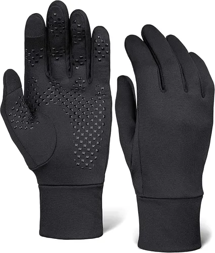 Guantes para correr con pantalla táctil, forro térmico de invierno para clima frío para hombres y mujeres, guantes negros delgados, ligeros y