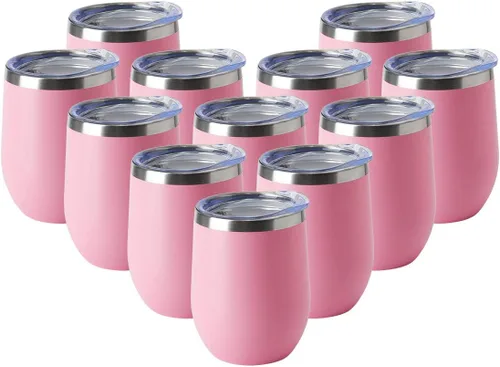Miniatura 28 de HASLE OUTFITTERS Vaso de vino de 12 onzas con tapa, copas de vino sin tallo, tazas de viaje al vacío de doble pared, taza de café de acero Acero