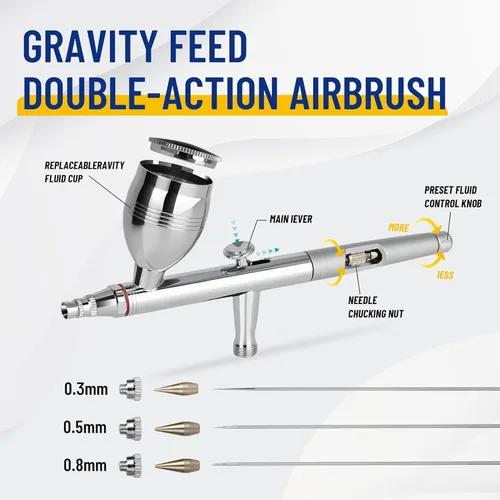 Miniatura 2 de Timbertech - Juego de aerógrafo multiusos, AG-183K, kit de aerógrafo de alimentación por gravedad de doble acción con agujas de 0.3/0.5/0.031 in