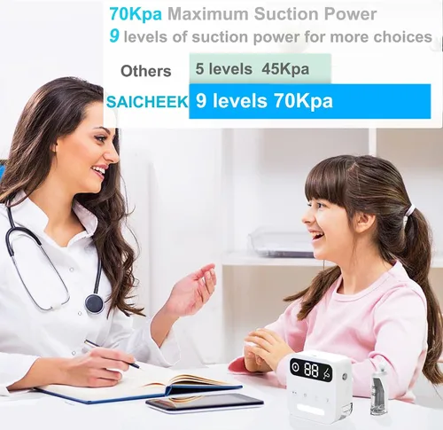 Miniatura 3 de saicheek Aspirador nasal eléctrico con caja de almacenamiento, succión de nariz eléctrica de 70 Kpa para bebé, 3 puntas de silicona, 9 niveles