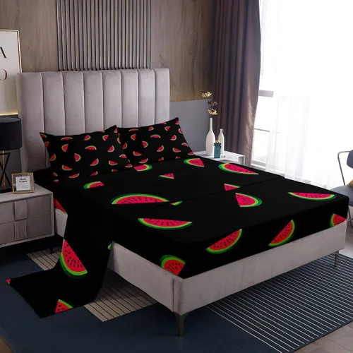 Miniatura 28 de Erosebridal Juego de sábanas de fresa, tamaño individual, diseño de fresa rosa para niñas y niños, sábana bajera ajustable de frutas tropicales