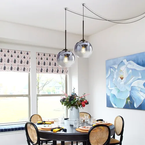 Miniatura 4 de KCO Iluminación enchufable Lámpara colgante de globo de cristal, luces colgantes para isla de cocina, color negro y plateado, lámpara colgante