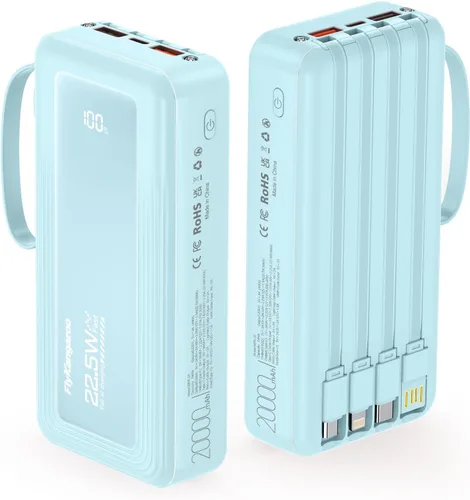 Miniatura 11 de Cargador portátil con cables integrados, batería de 10,000 mAh delgada, carga rápida de 22.5 W, banco de energía con pantalla LED USB C, 6 salidas