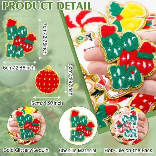 Miniatura 2 de 48 parches autoadhesivos para planchar, parches bordados de chenilla, parches para coser, apliques de Papá Noel, muñeco de nieve, pan de jengibre