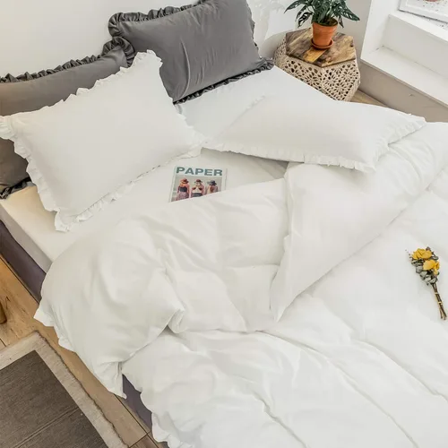 Miniatura 6 de Paquete de 2 fundas de almohada blancas con volantes de borde tamaño estándar con cierre de sobre (20 x 26 pulgadas)