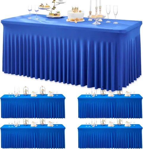 Miniatura 68 de Paquete de 2 manteles de spandex para mesas rectangulares de 8 pies, mantel elástico rosa de 8 pies, manteles ajustados, falda de mesa para fiestas