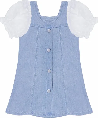 Miniatura 7 de KIDSCOOL SPACE Bebé Niña Corazón Rojo Lentejuelas Decoración Verano Manga Corta Vestido Denim