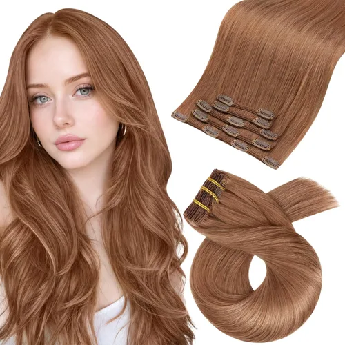 Miniatura 45 de Moresoo Extensiones de cabello humano Remy con clip, color rubio platino, extensiones de cabello humano real de doble trama, color rubio #60, 18