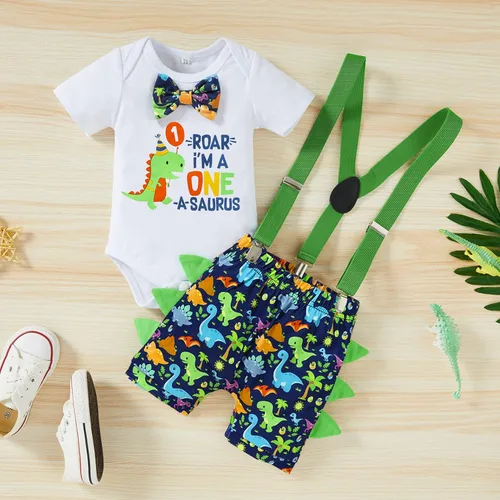 Miniatura 2 de Conjunto de ropa de manga corta con tirantes ajustables en la espalda en Y para bebés y niños