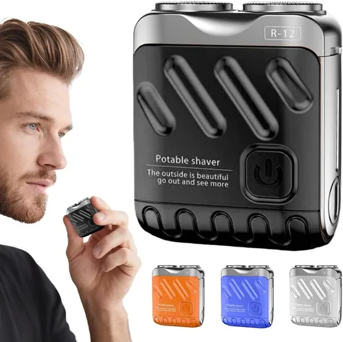 Afeitadora eléctrica portátil de doble anillo, mini maquinilla de afeitar eléctrica giratoria de doble anillo para hombres, recargable por USB, un