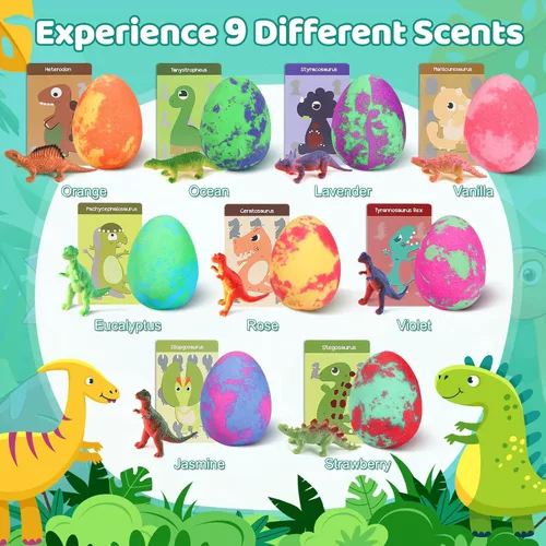 Miniatura 2 de Bombas de baño para niños con juguetes sorpresa en el interior, paquete de 9 bombas de baño de dinosaurios, juguetes de dinosaurio para niños de 3