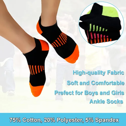 Miniatura 28 de 12 pares de calcetines de algodón atléticos para niños, calcetines de algodón medio acolchados de corte bajo