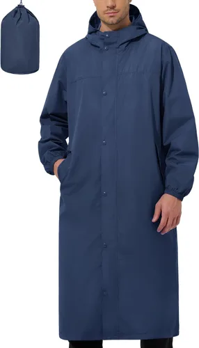 Miniatura 8 de UIQUR Chaqueta impermeable para hombre, ligera, larga, impermeable, rompevientos, ciclismo, correr, senderismo, plegable