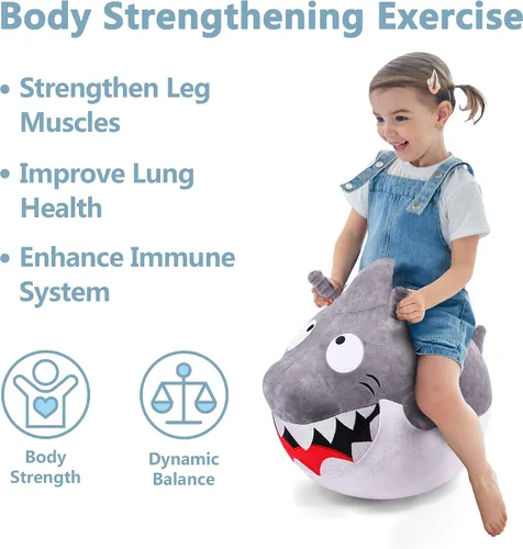 Miniatura 2 de iPlay, iLearn Bouncy Pals Pelota Saltarina de Tiburón Blanco para Niños, Juguete de Montar y Rebotar para Niños Pequeños, Juguete de Animal Saltarín