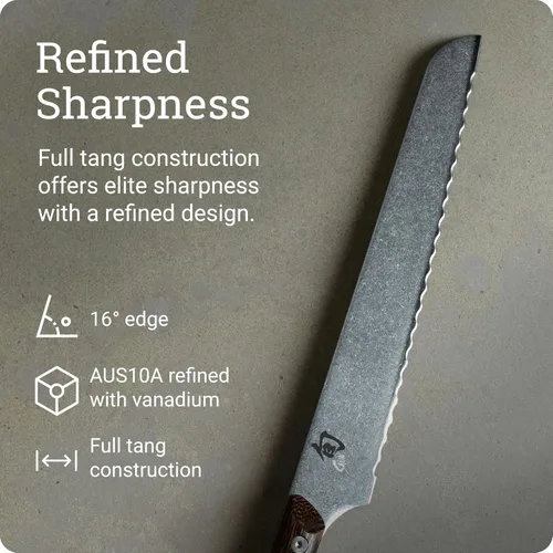 Miniatura 3 de Shun Kanso - Cuchillo de pan de 9 pulgadas, cuchillo serrado japonés hecho a mano, hoja de acero inoxidable AUS10A, mango Tagayasan, herramienta