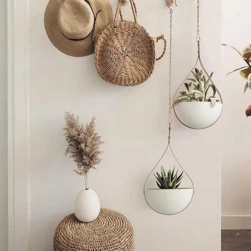 Miniatura 6 de Hajia Maceta colgante en forma de gota de agua, colgador de plantas de metal con maceta no desmontable, soporte para plantas colgantes