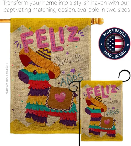 Miniatura 4 de Bandera de jardín de arpillera de Feliz Cumpleaños, regalo de pastel de cumpleaños, regalo de ramo de caramelos, ocasión de aniversario, fiesta