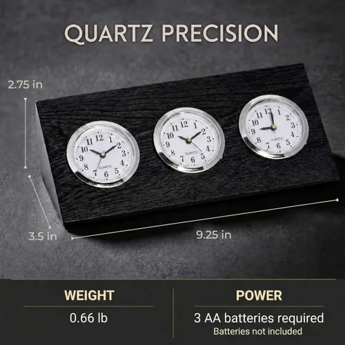Miniatura 4 de Bey-Berk Reloj de triple zona horaria en madera negra, 9.25 pulgadas de largo x 3.5 pulgadas de ancho x 2.75 pulgadas de alto