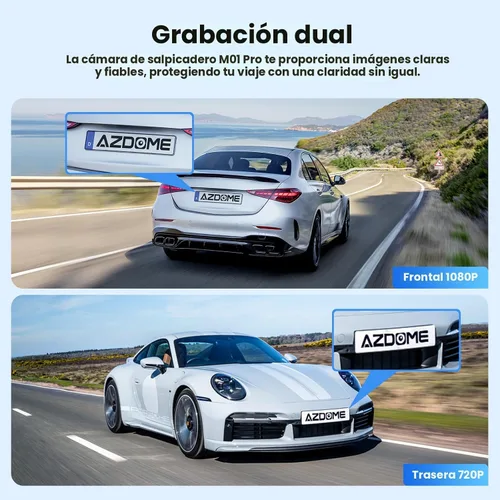 Miniatura 4 de AZDOME M01 Dual Dash Cam frontal y trasera con tarjeta gratuita de 64 GB, cámara de tablero dual de pantalla de 3" para automóvil, G-Sensor ADAS