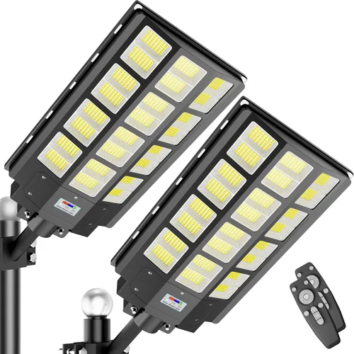 Miniatura 12 de Paquete de 3 luces solares de calle de 9500 W, 240000 lm, IP67, impermeables, del atardecer al amanecer, luces de calle solares al aire libre